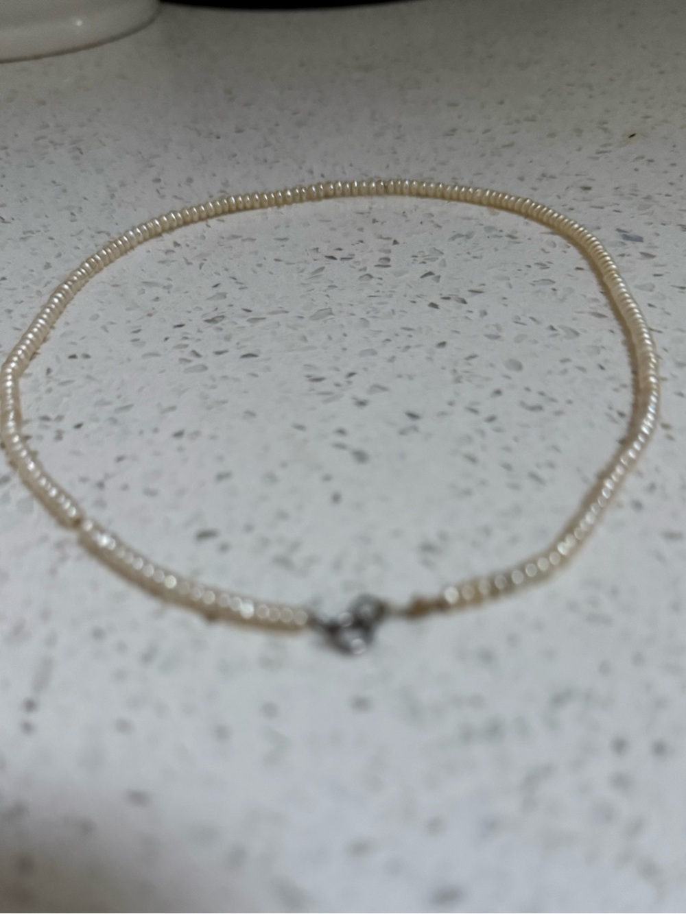Mini RICE Pearl Necklace cultured pearl - 14" choker style -RARE- 1mm pearls